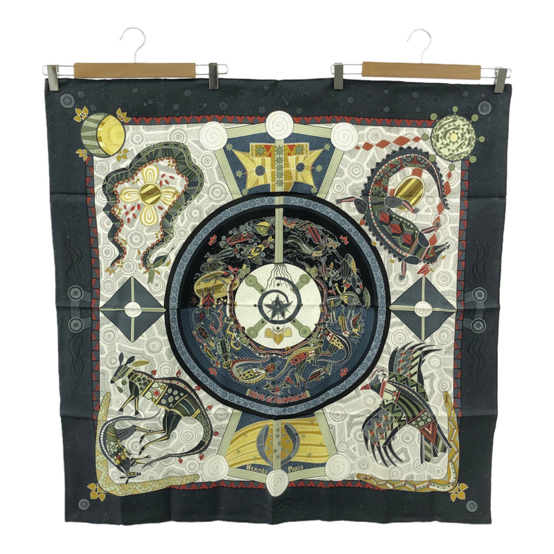 美品 HERMES エルメス カレ90 スカーフ REVE D'AUSTRALIE オーストラリアの夢 シルク100 ネイビー系 箱有 H19324