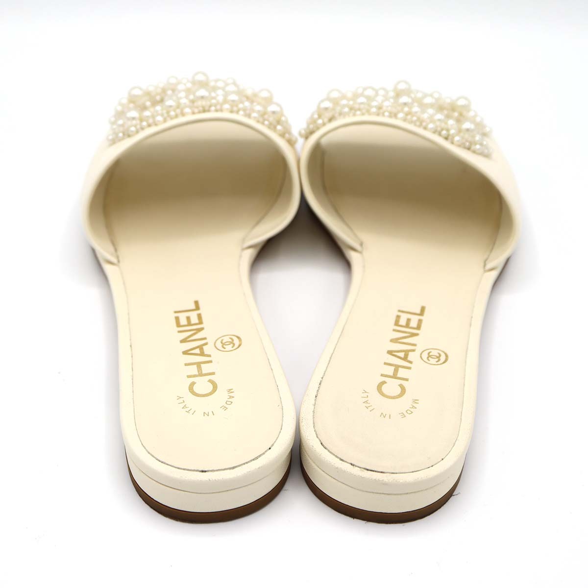 シャネル　スリッパ　サンダル　パール CHANEL シャネル フェイクパール フラット スリッパ サンダル ミュール