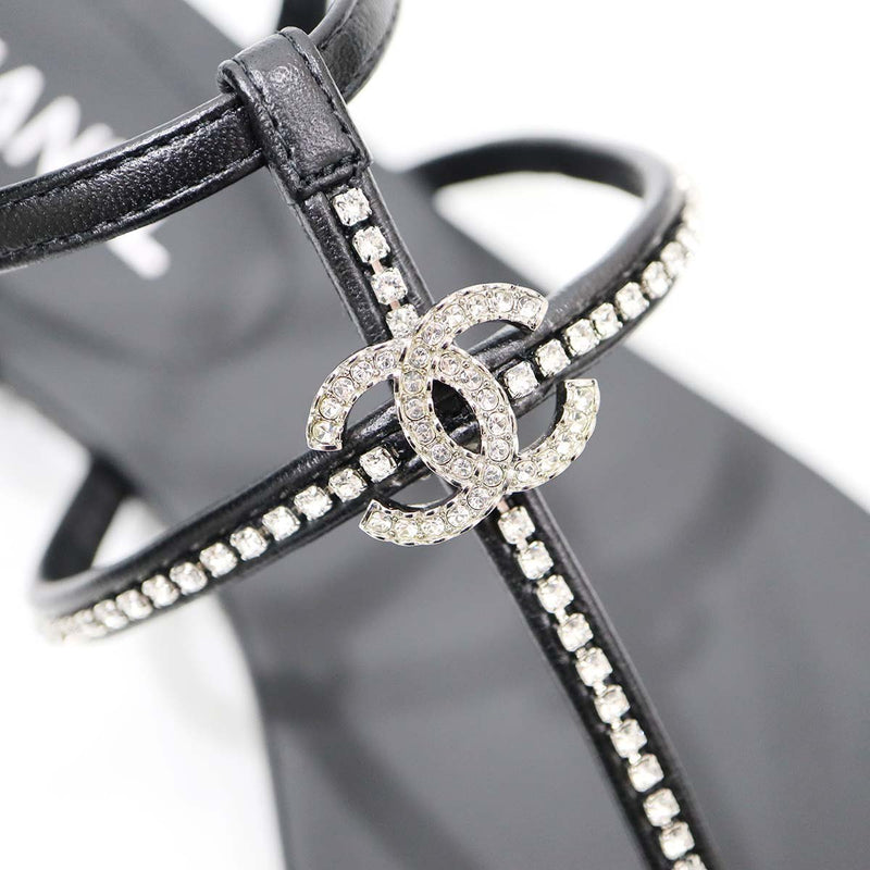 未使用品 CHANEL シャネル ココマーク ラインストーン サンダル G39932 サイズ38 25cm レディース 23k418-9