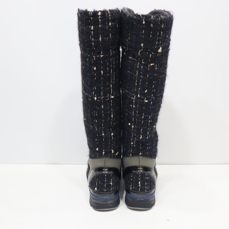 CHANEL シャネル ロングブーツ ツイード T G30443 37 ブラック レディース 靴 箱有 H6845