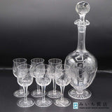 Baccarat オールドバカラ 花文グラヴィール6客 デキャンタ セット NO1214-0032 箱有 25k1161-3
