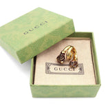 GUCCI グッチ ダブル タイガーヘッド リング メタル/エナメル/スワロフスキー 5.5号 ブルーアイ ゴールドカラー 箱袋 H22867