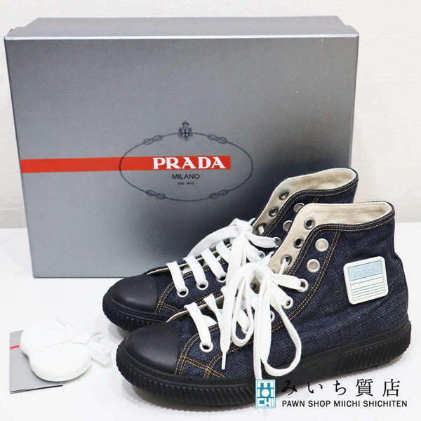 プラダ PRADA スポーツ デニム ハイカット スニーカー 靴 4T 3218 サイズ 7 1/2 26.5 シューズ 23k551-1