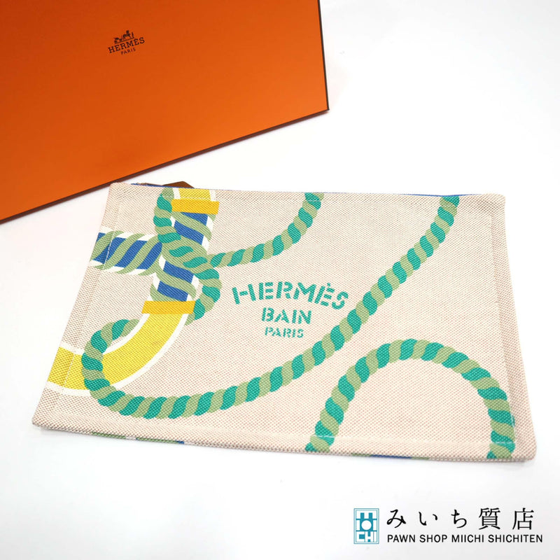 未使用 HERMES エルメス ヨッティングGM Canoe H カノエ H ポーチ ビタミン コットン100 箱有 ok747
