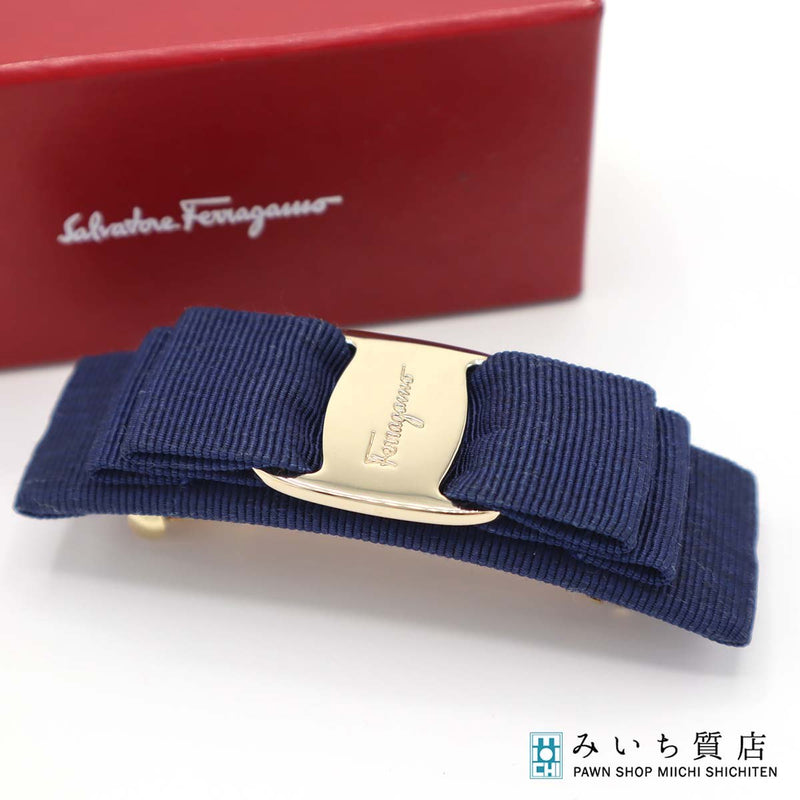 Salvatore Ferragamo フェラガモ ヴァラ リボン バレッタ ヘアアイテム 服飾小物 ブルー系 レディース 箱有 H20476-5