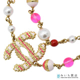 CHANEL シャネル ネックレス A24 ココマーク フェイクパール カラーストーン ピンク系 アクセサリー 箱有 H19938