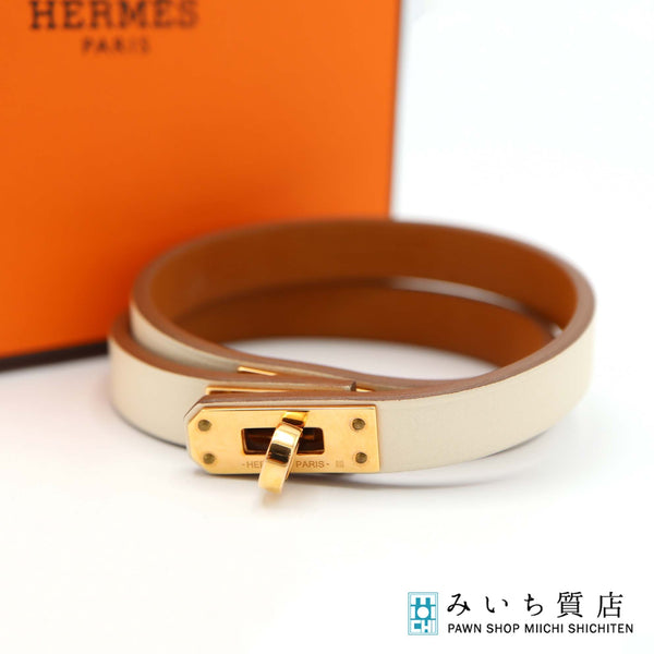 HERMES エルメス ミニ・ケリー ドゥブルトゥール ケリーブレス T2 U刻印 ホワイト ゴールドカラー アクセサリー 箱袋有 M3955
