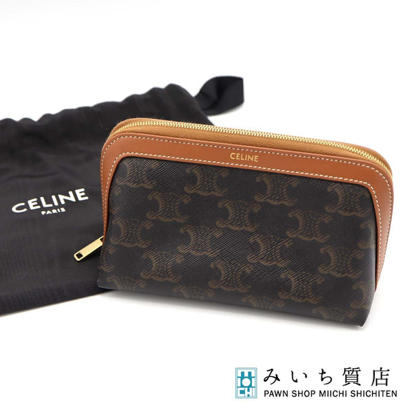 CELINE セリーヌ スモール コスメティックポーチ トリオンフ キャンバス レザー マカダム柄 H20457