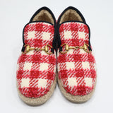 未使用 GUCCI グッチ 575850 ローファー ホースビット チェック ツイード レッド 36 1/2サイズ レディース 箱有 H9375