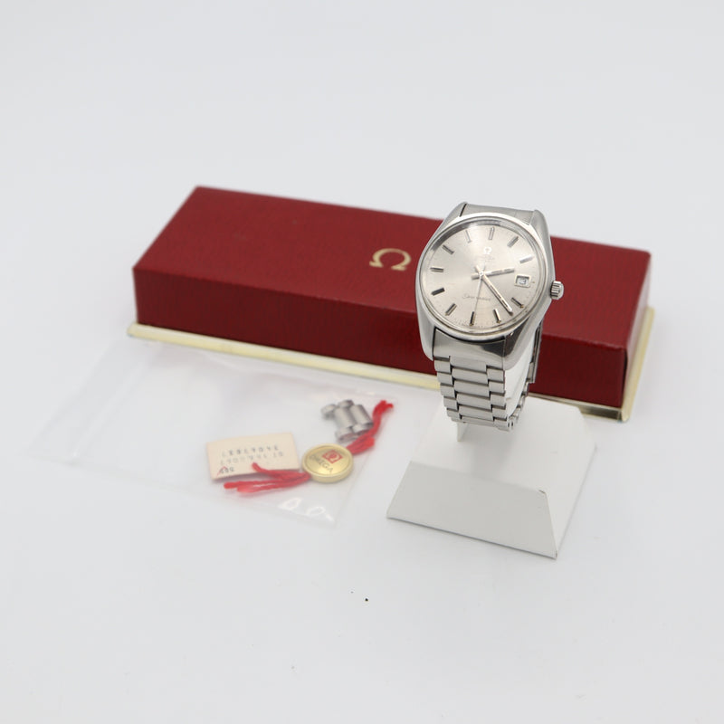 稼働 腕時計 OMEGA オメガ Seamaster ST166.0067 cal.565 自動巻き デイト シルバー色文字盤 箱・コマ有 eco11