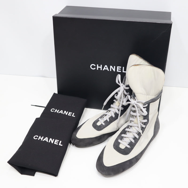 CHANEL シャネル 735 ボクシングシューズ ハイカット キャンバス スニーカー シューズ スエード 靴 グレー 36サイズ 箱有 H19646