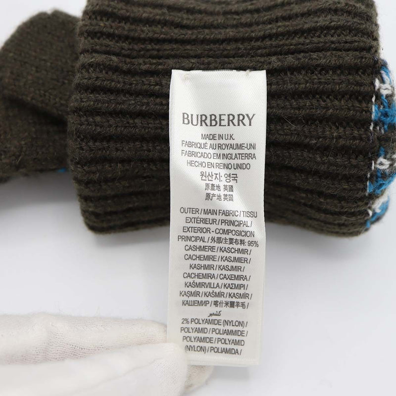 BURBERRY バーバリー 手袋 ニットグローブ 防寒 カーキ チェック柄 カシミアブレンド サイズS/M H20905