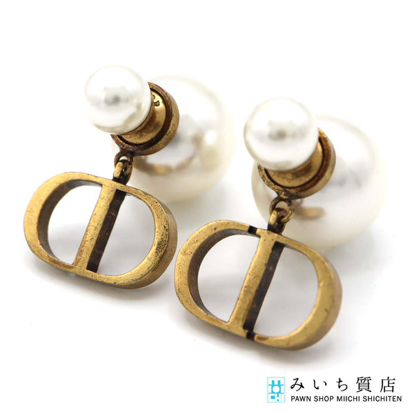 Christian Dior ディオール ピアス トライバル パール CDロゴ アンティーク ゴールドカラー 11.7g アクセサリー 23k650-1