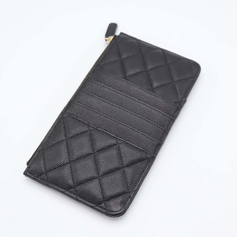 CHANEL シャネル フラグメントケース キャビアスキン マトラッセ クラシックポーチ ブラック×ゴールド 31番代 ギャラあり M3734