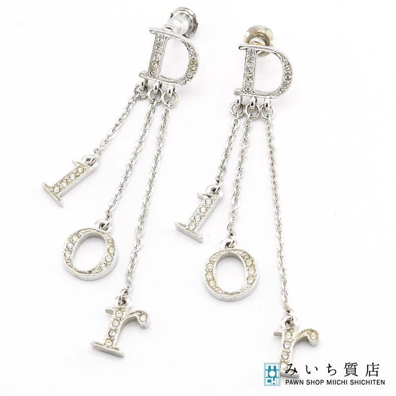 Christian Dior クリスチャンディオール ピアス ロゴ ラインストーン 重量約4.8g シルバーカラー レディース アクセサリー H2679