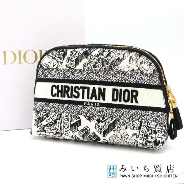 Christian Dior ディオール ポーチ ブラック×ホワイト 化粧ポーチ 小物 箱有 H19576