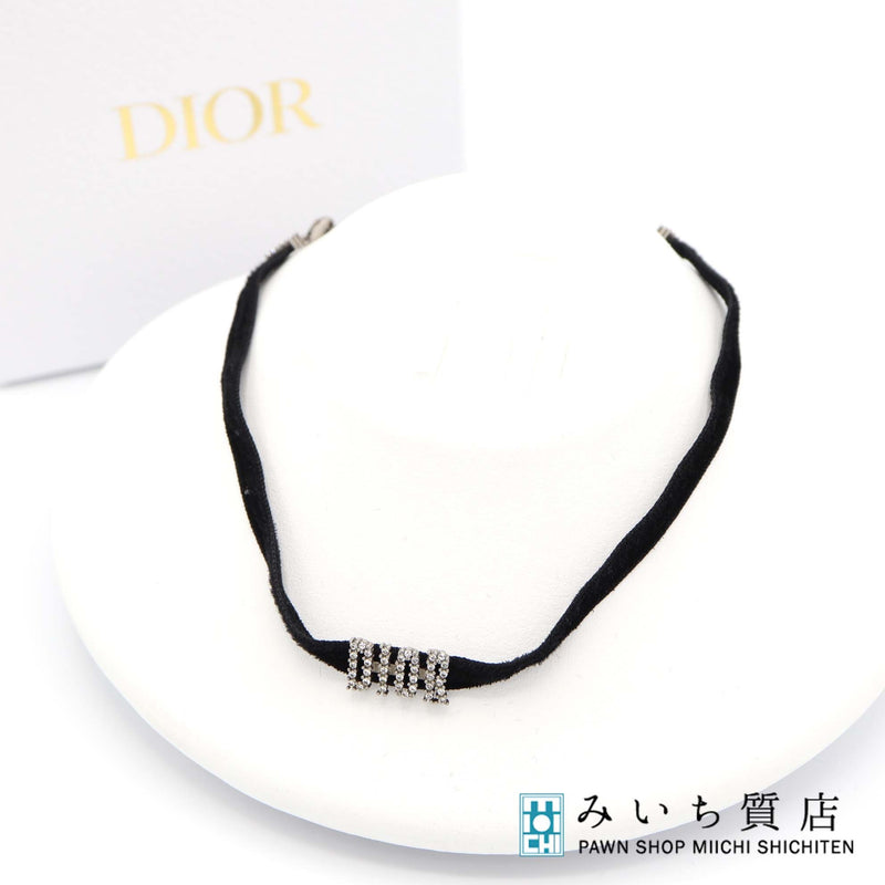 Christian Dior ディオール チョーカー DIOR ラインストーン ベロア 黒系 レディース 箱有 yo649