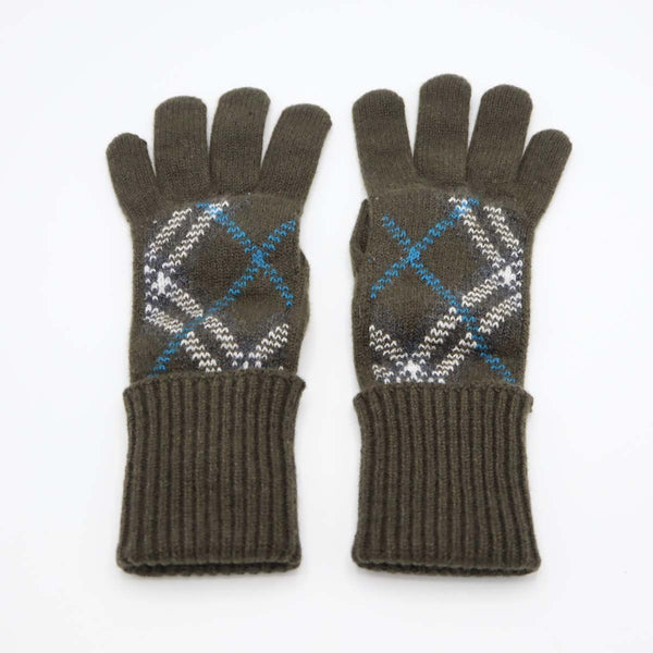 BURBERRY バーバリー 手袋 ニットグローブ 防寒 カーキ チェック柄 カシミアブレンド サイズS/M H20905