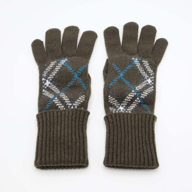 BURBERRY バーバリー 手袋 ニットグローブ 防寒 カーキ チェック柄 カシミアブレンド サイズS/M H20905