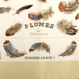 HERMES エルメス PLUMES カレ90 シルク スカーフ 羽柄 ホワイト ベージュ H15185