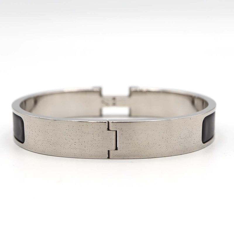 HERMES エルメス クリックH GM Hロゴ バングル ブレスレット シルバーカラー×ブラック アクセサリー 22k23-1