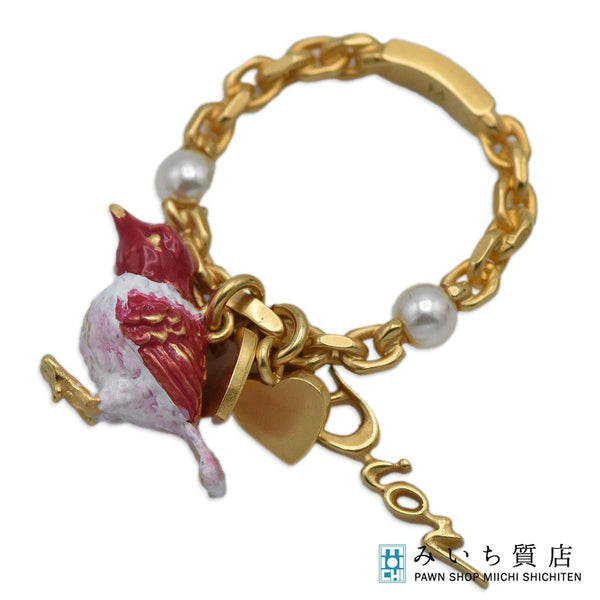 Christian Dior ディオール リング 鳥チャーム  M 13.5号 約6.6g ゴールドカラー アクセサリー H12094