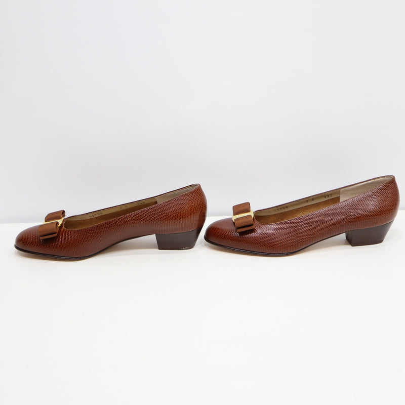 Salvatore Ferragamo サルヴァトーレフェラガモ ヴァラ リボン パンプス DG01796 サイズ7 約24cm ブラウン 箱有 H11565
