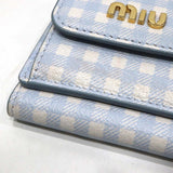 MIUMIU ミュウミュウ 三つ折り 財布 MADRAS マドラス 5MH021 54V ギンガムチェック 水色 箱ギャラ H21813