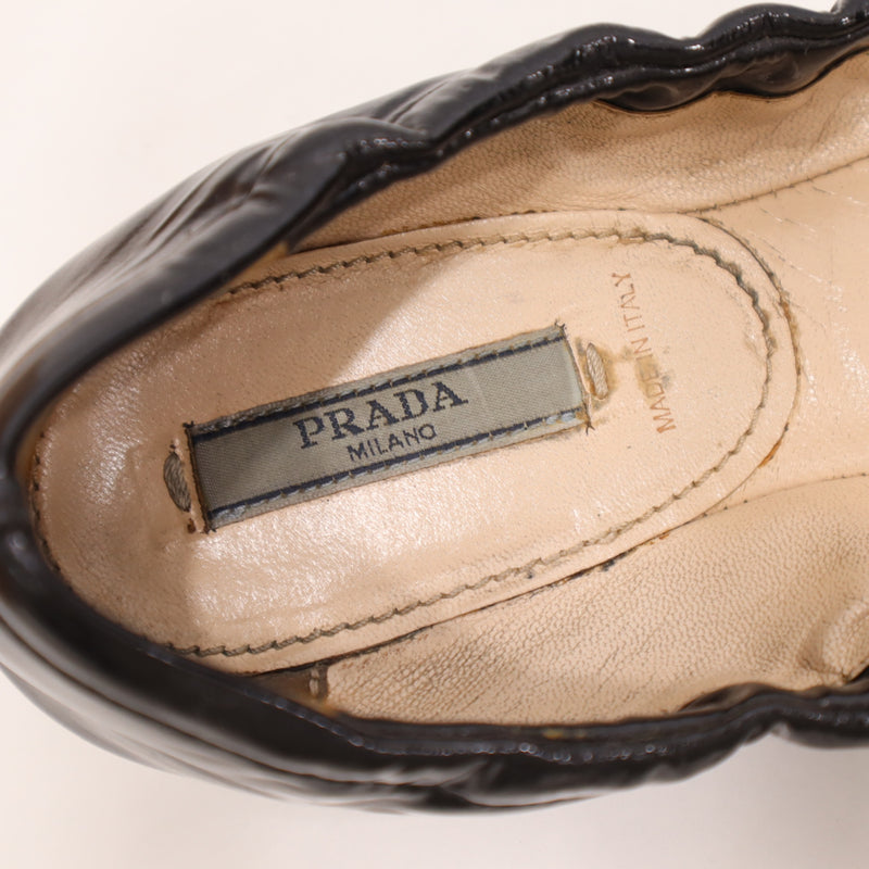 PRADA プラダ バレエシューズ 35 1/2 22.5cm ブラック フラットシューズ レディース 箱有 30k571-7