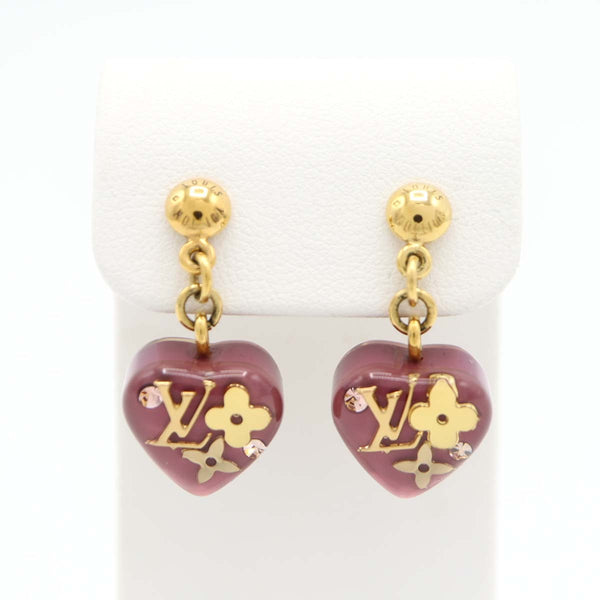 LOUIS VUITTON ルイヴィトン  LV ピアス M66082 アンクルージョン ピンクパープル ハート アクセサリー 箱有 25k803-1