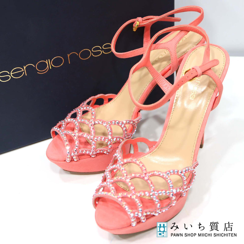 Sergio Rossi セルジオロッシ ピンヒール 37 23.5cm マーメイド ラインストーン ピンク レディース 箱袋有 H8339