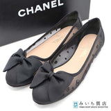 CHANEL シャネル フラットシューズ 38C 25cm メッシュ ドット パンプス ブラック 靴 箱袋有 H21003