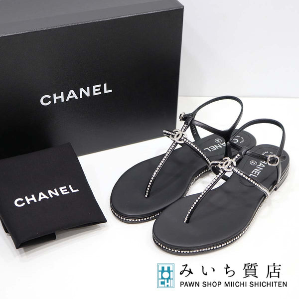 未使用品 CHANEL シャネル ココマーク ラインストーン サンダル G39932 サイズ38 25cm レディース 23k418-9