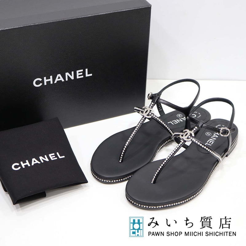未使用品 CHANEL シャネル ココマーク ラインストーン サンダル G39932 サイズ38 25cm レディース 23k418-9