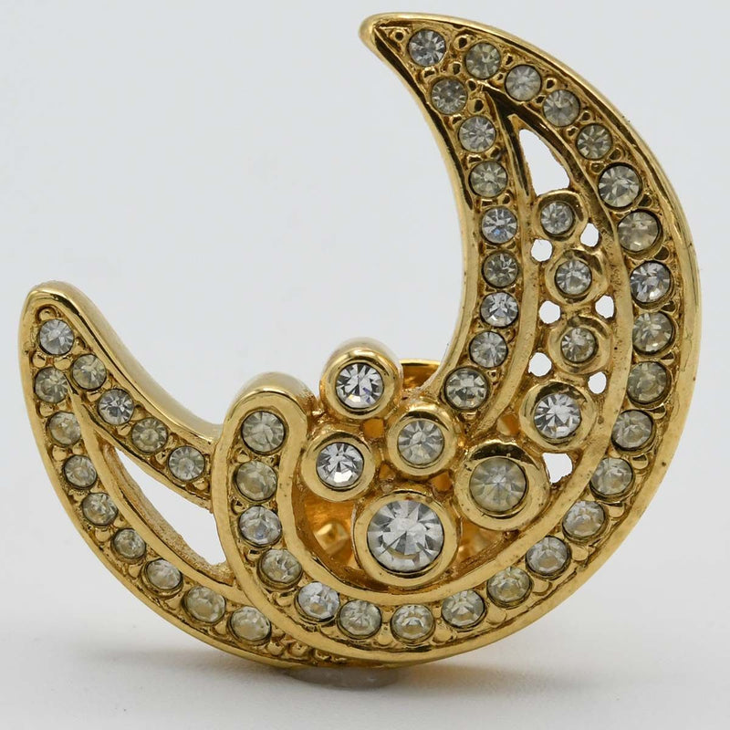 Christian Dior ディオール ブローチ 月 ラインストーン 約9.8g アクセサリー 箱有 H10469-2