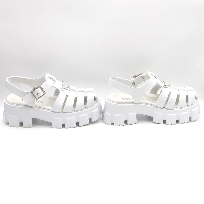 PRADA プラダ モノリス ラバー サンダル トライアングルロゴ ホワイト 36サイズ レディース シューズ 箱あり 25k402-5