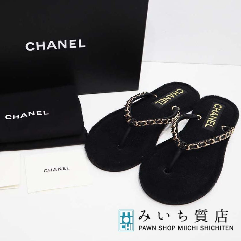 CHANEL シャネル ビーチサンダル G39886 ココマーク チェーン ゴールド金具 39 24.5cm 靴 ブラック フラット 23k418-2