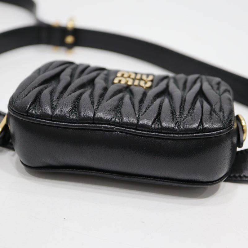 miumiu ミュウミュウ MATELASSE マテラッセ ウエストポーチ ボディバッグ 34/85 鞄 レザー ブラック レディース 保存袋 H20523