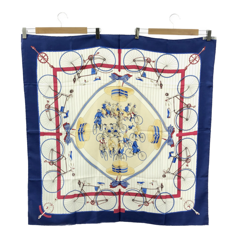 HERMES エルメス カレ90 スカーフ LES BECANES 自転車 シルク100 白 青 M2336-2