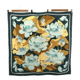 HERMES エルメス カレ90  FLEURS DE LOTUS 蓮の花 シルク スカーフ ブルー系 H15233