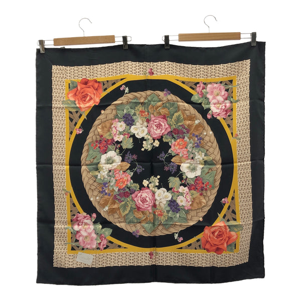GUCCI グッチ スカーフ シルク100％ 花柄 バスケット柄 ブラック 服飾小物 ok1271