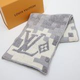 LOUIS VUITTON ルイヴィトン LV マフラー M93391 ウール混 グレー×ホワイト 箱有 25s1337-4