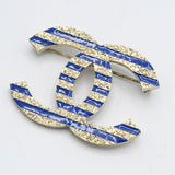 CHANEL シャネル ブローチ ココマーク ボーダー A19 ブルー×ゴールドカラー 服飾小物 アクセサリー 箱有 H.111