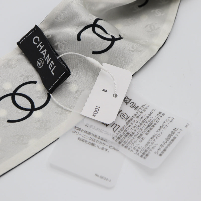 未使用 CHANEL シャネル ツイリー ココマーク 絹100 ブラック×ホワイト 箱有 H20788