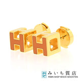HERMES エルメス ピアス カージュドアッシュ Hキューブ オレンジ/ゴールドカラー アクセサリー レディース 5.8g ok1050