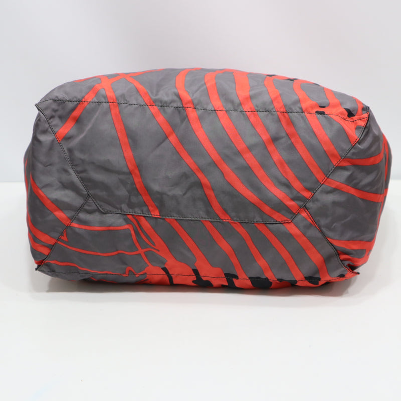 PRADA プラダ トートバッグ ナイロン 総柄 三角ロゴ レッド グレー 鞄 H18173