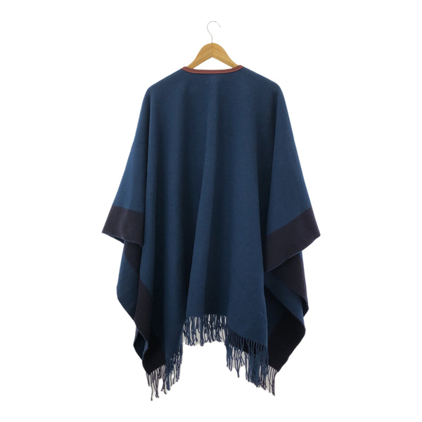 HERMES エルメス ロカバール ポンチョ レザータッセル トップス カシミヤ ウール ブルー系 H12849