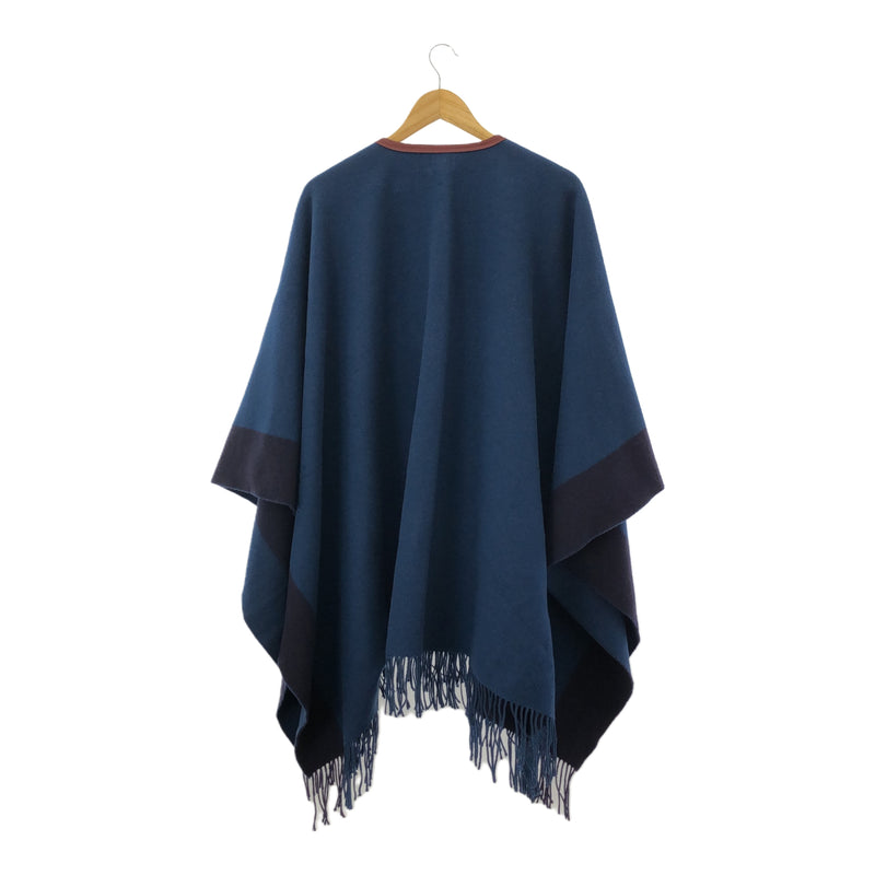 HERMES エルメス ロカバール ポンチョ レザータッセル トップス カシミヤ ウール ブルー系 H12849