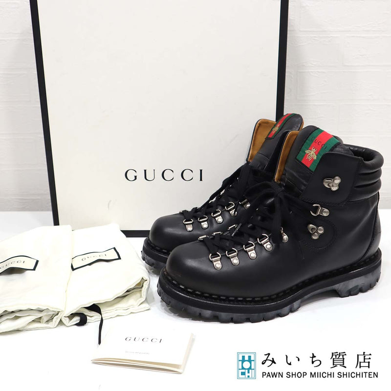 グッチ GUCCI ブーツ ビー トレッキングシューズ サイズ8 27cm 473483 靴 ブラック シェリー 23k795-1