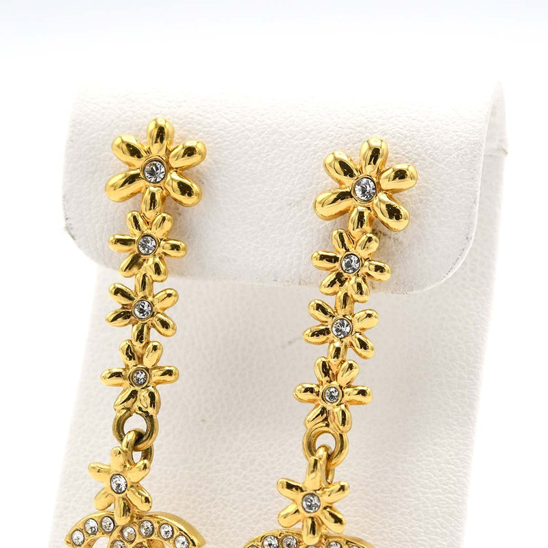 CHANEL シャネル ココマーク フラワー ラインストーン ピアス I23/A 花 ゴールドカラー H18867